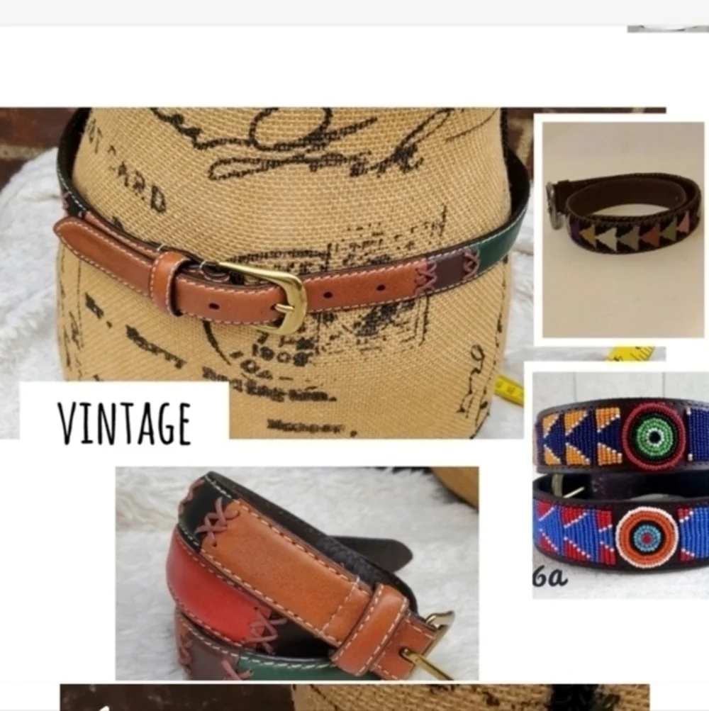 Vintage whipstitched multi‎ color leather belt S/M